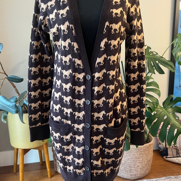 H&M Brown Horse Print Cardigan Sz M - Picture 2 of 13